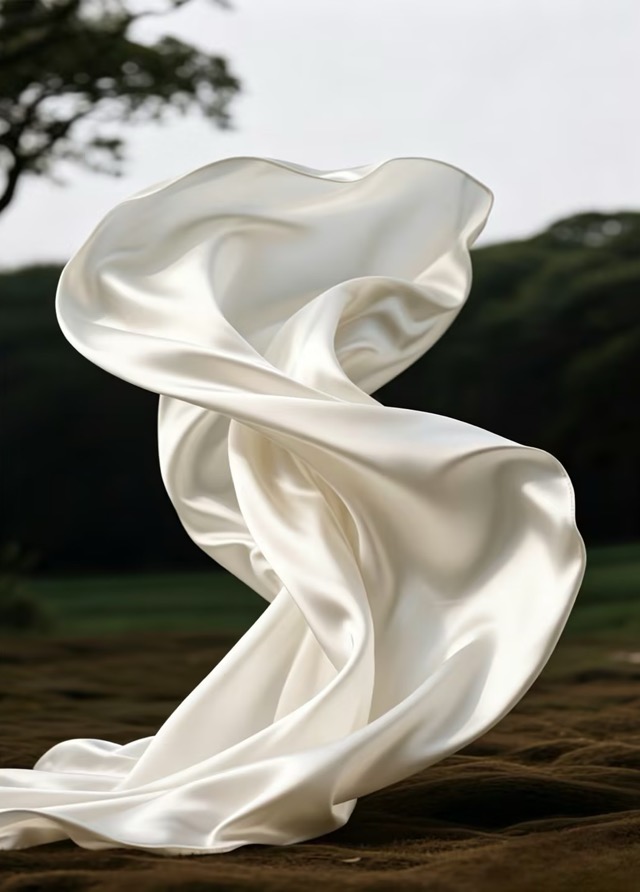Premium silk fabric flowing in water representing JIHOO's quality and elegance